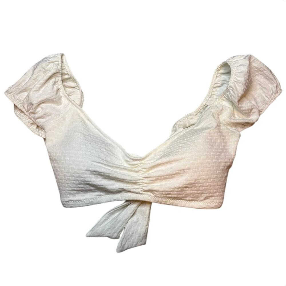 aerie Cream Textured Tie-Front Bikini Top